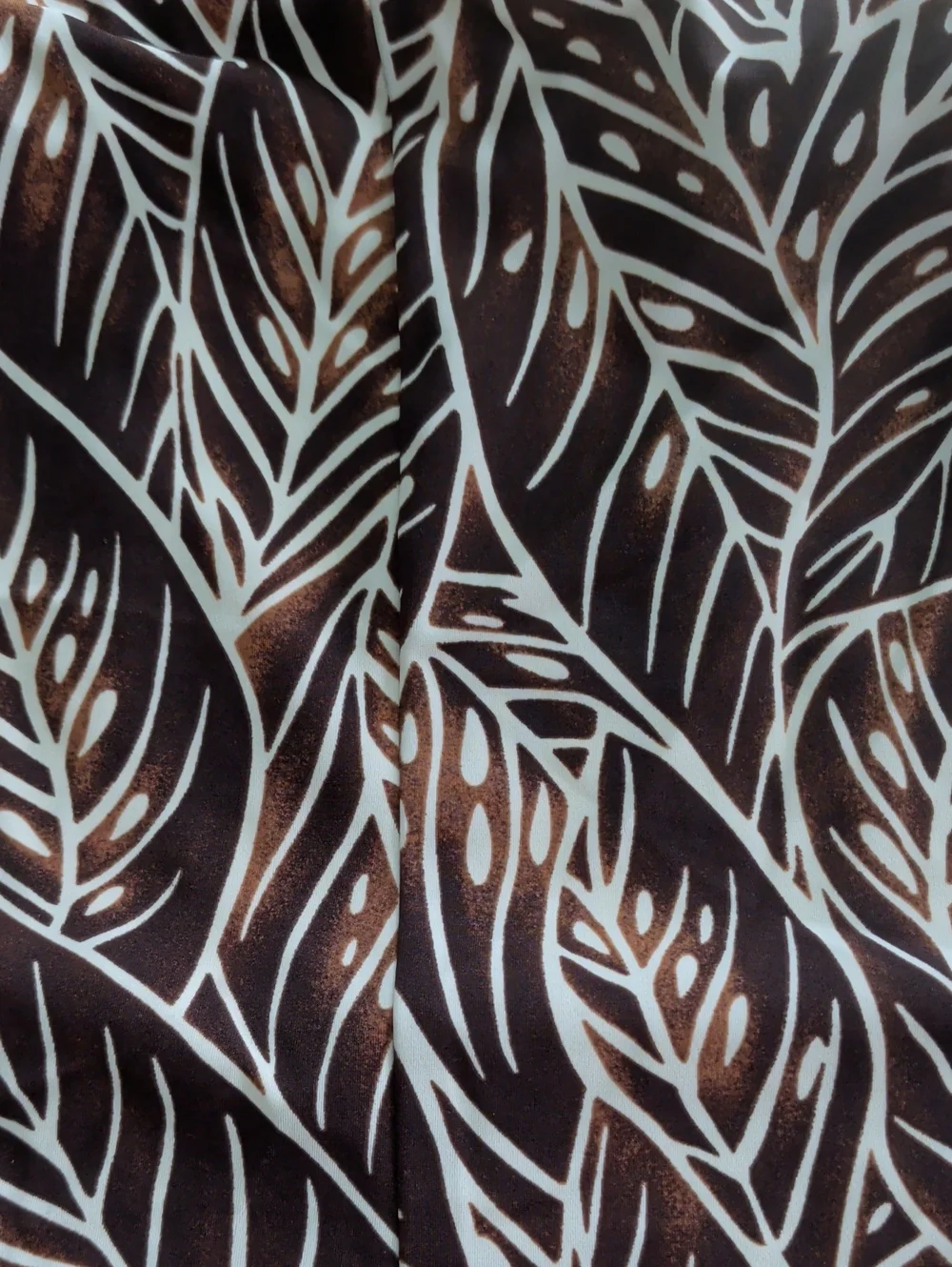 Lands' End Brown and White Leaf-Print Swim Tankini Top